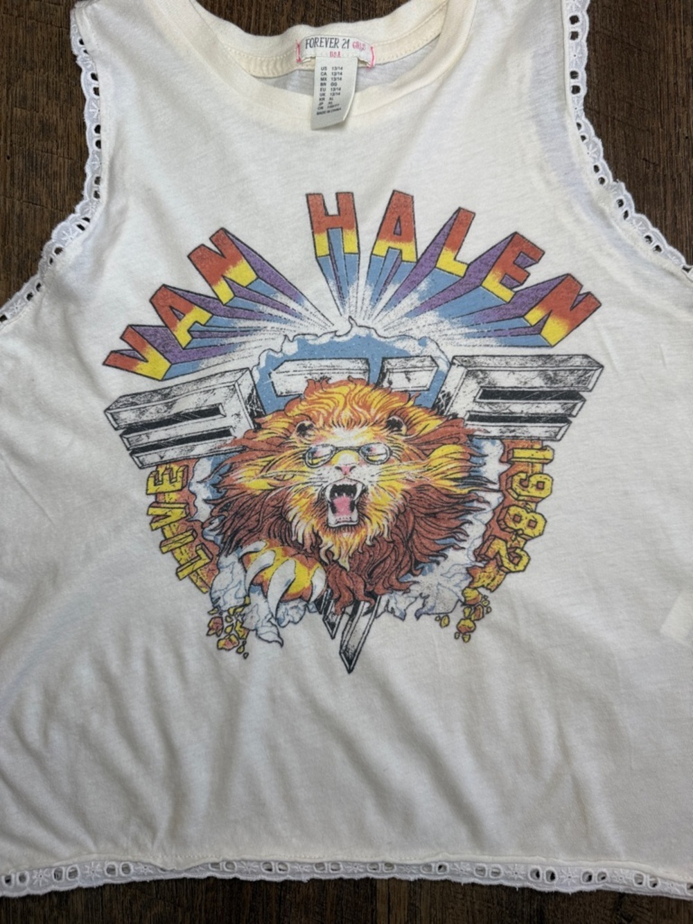 Forever 21 Girls White Graphic Tank with Rainbow Van Halen 1982 Lion Size 13/14 - Picture 2 of 8